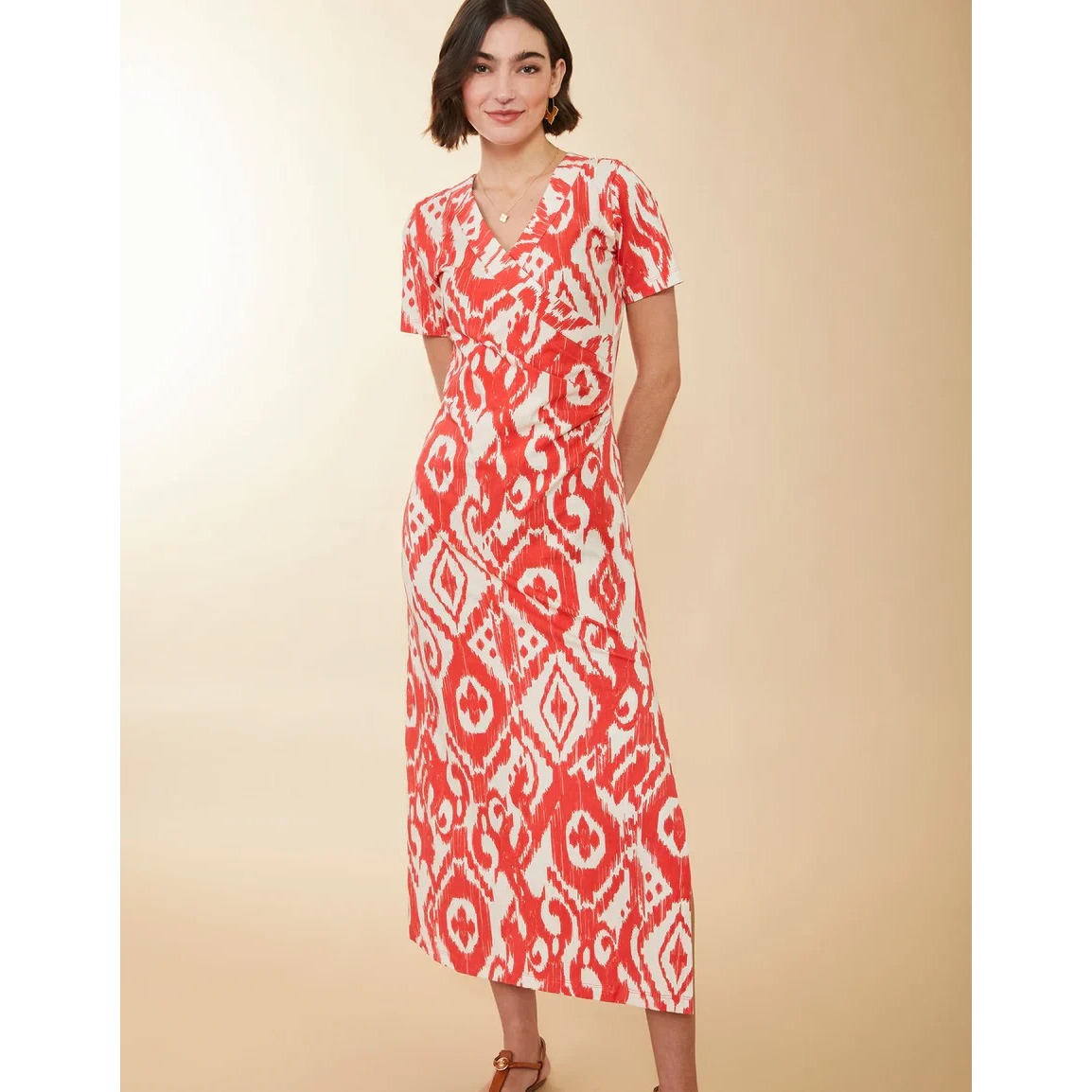 Spartina 449 Junetta Midi Dress Sz Xs Richmond Hill Ikat Orange Boho Summer